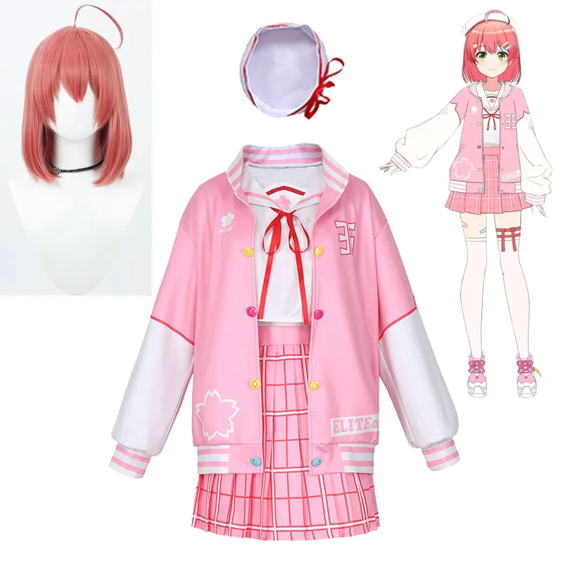 

Hololive Sakura Miko Cosplay Costume And Wigs Vtuber Miko JK Uniform Skirts Virtual YouTuber Schoolgirl Sailor Suit