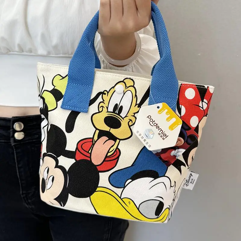 Disney Mickey Mouse Canvas Bag Cartoon Handbag Large Capacity Portable Multi-Functional Storage Bag Mommy Bag Student Lunch Bag