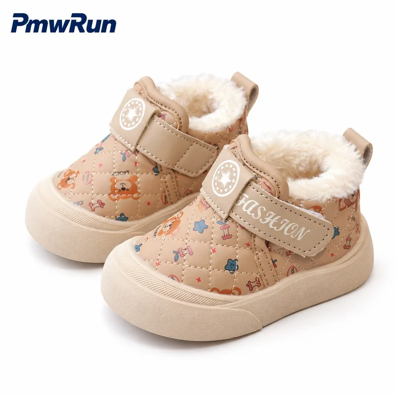 Faux Fur Winter Boots For Children 2026 Trend Fashion Printed Girl's Plush Footwear Anti-slippery Padded Cotton Shoes For Boys