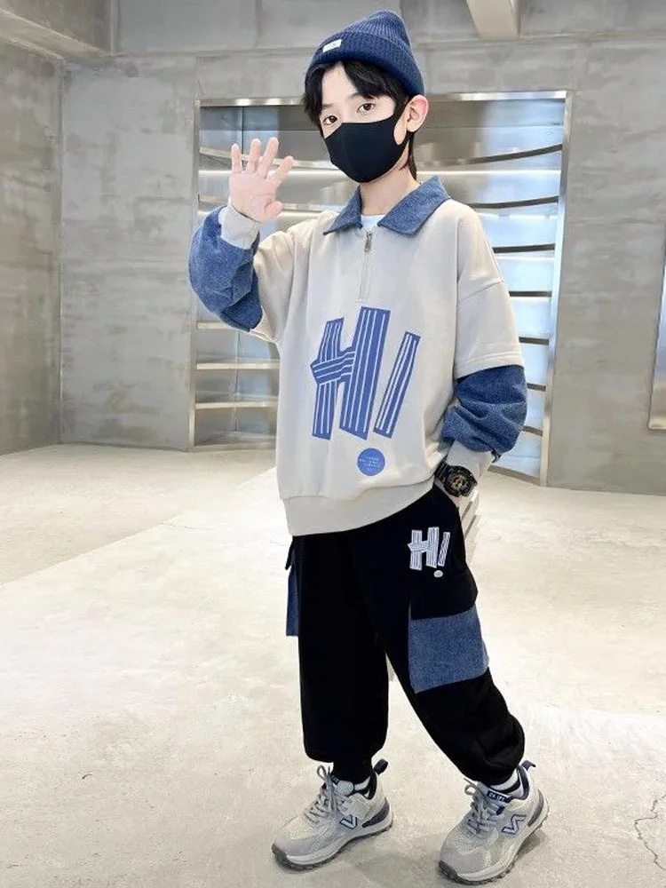 Boys' Fake Two Piece Spring And Autumn Set Children's Two Piece Sets For Children Children's Clothing Baby Summer Clothes image 2
