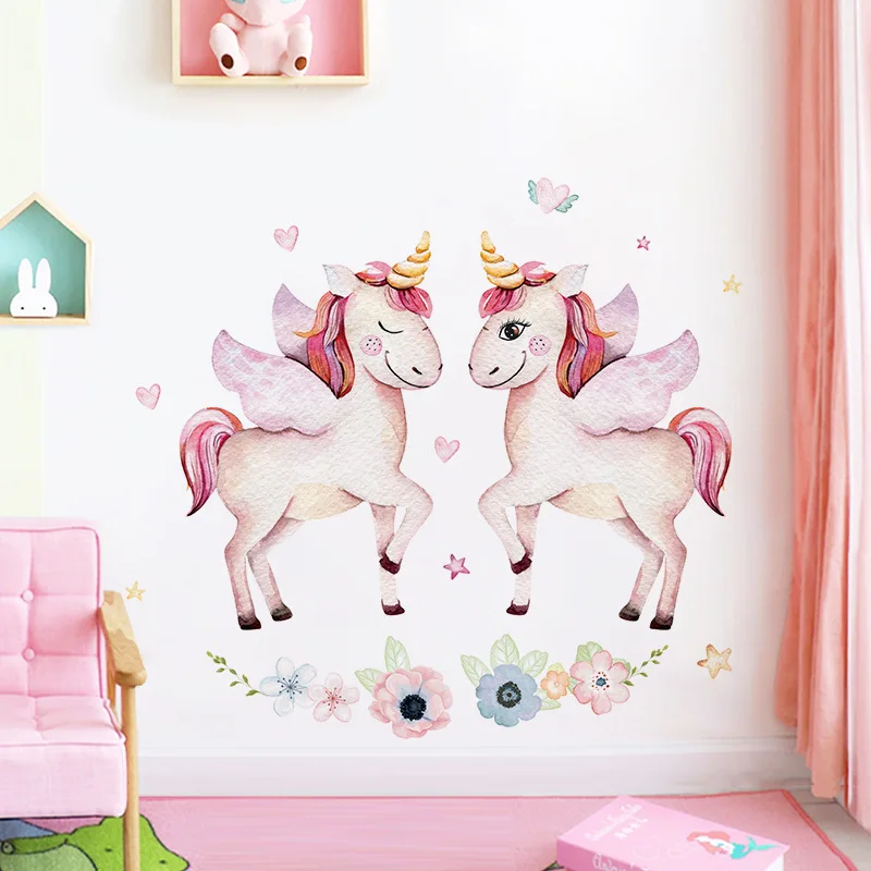 Cartoon Wall Stickers A Pair of Cute Unicorn Children's Baby Room Wall Arrangement Decorative Stickers Bathroom Decor