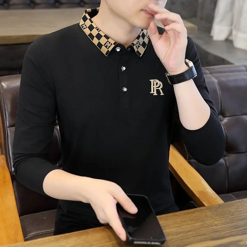 

Мужская рубашка из чистого хлопка с длинным рукавом, повседневная, черная, не требующая глажки, деловая, летняя, в клетку, с отложным воротником