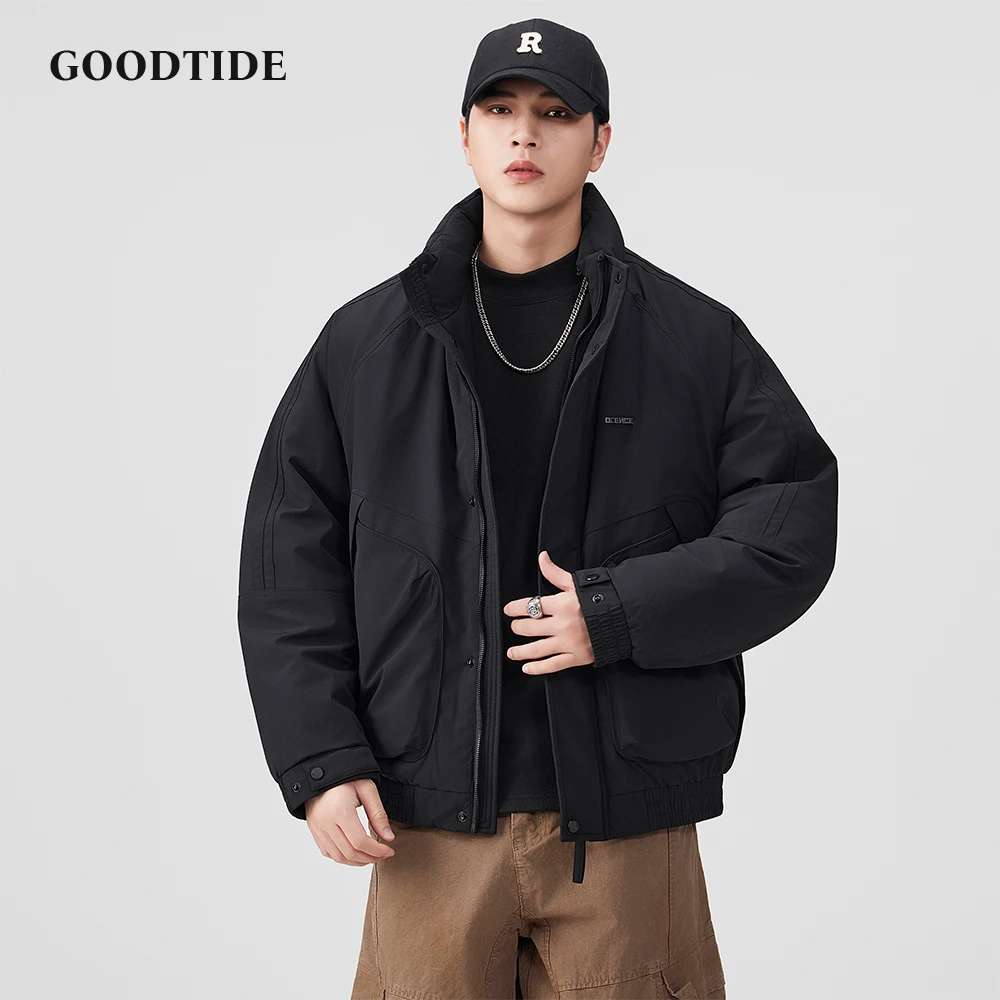 

Fashion Men's Casual Zip Up Bomber Jacket 2025 Winter New Multi Pocket Adjustable Detail Loose Fit Men Warm Down Jacket Top