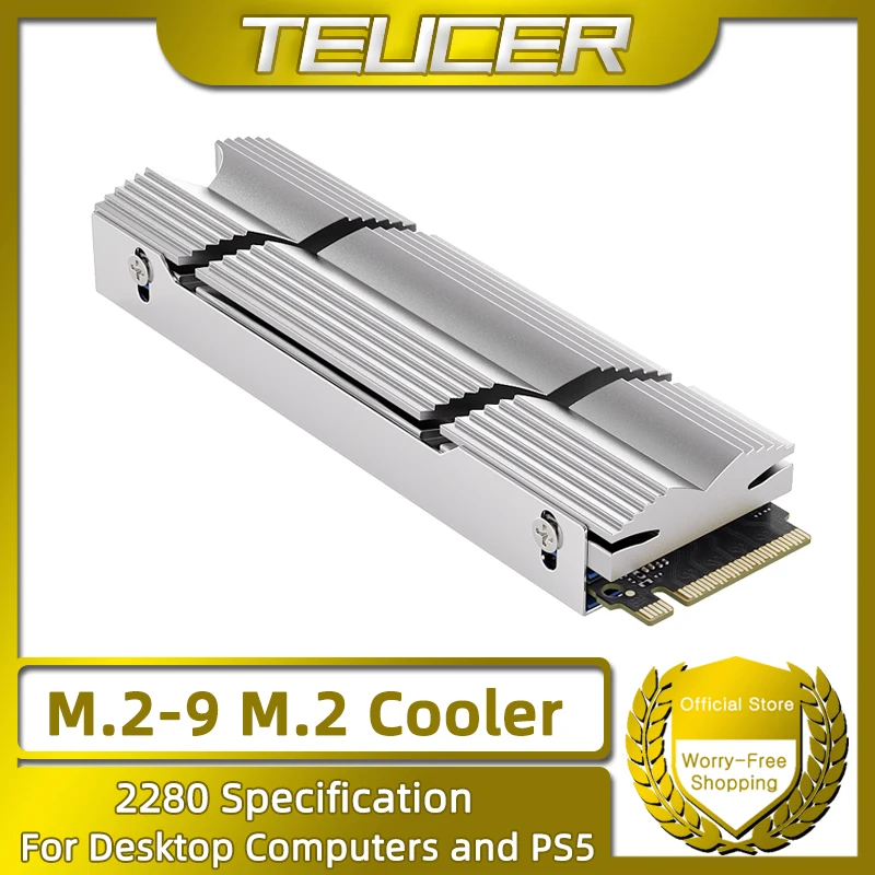 TEUCER M2-9 M.2 2280 SSD Heatsink, Double-Sided Heat Sink, with Thermal Silicone Pad for PC / PS5 M.2 PCIE NVMe SSD