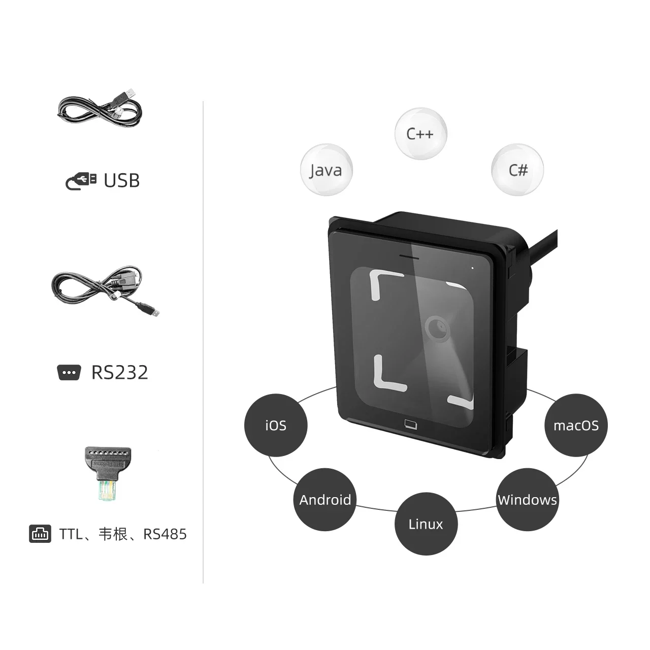 NEW COOLCODE Q340 Micro Barcode Scanner RS485 WG TTL USB IP67 Access Control Turnstile Q340 RS485 WG TTL USB  Stock