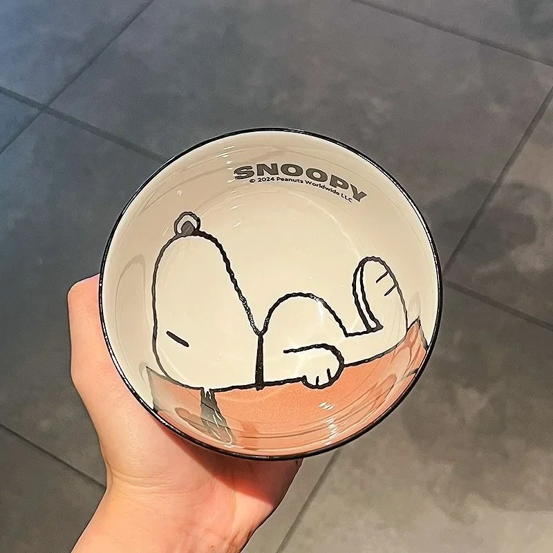 Snoopy High-looking Household Printed Round Ceramic Bowl Restaurant Table Eating and Drinking Porridge Tableware Set Rice Bowl