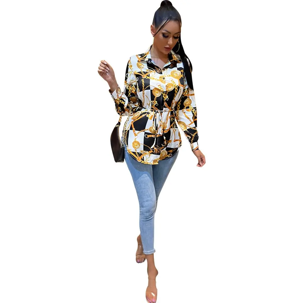 เดรสเชิ้ตพิมพ์ลายดิจิทัลหลากสีสำหรับผู้หญิง สไตล์ลำลองแฟชั่นสบายๆ รุ่น SMR10910 สไตล์ยุโรปอเมริกัน