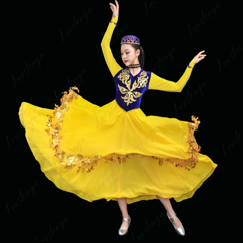Costume de danse du Xinjiang, nouveau Style, Costume de danse ouïghoure, jupe pivotante pour pratique sur scène d'examen d'art pour filles
