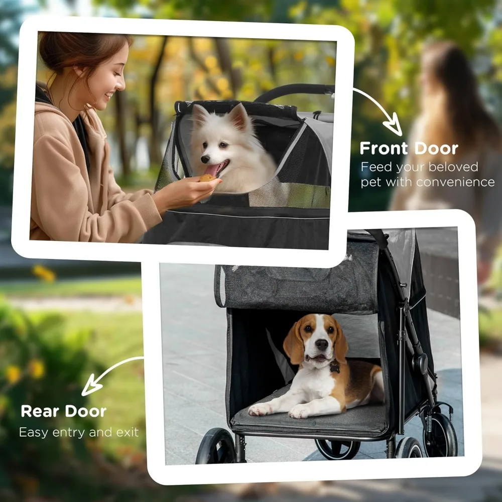 One - Click Foldable Dog Stroller for Med - Large Dogs, Storage, Shock - Absorbing Smooth Ride, Mesh Window, Safety Leash