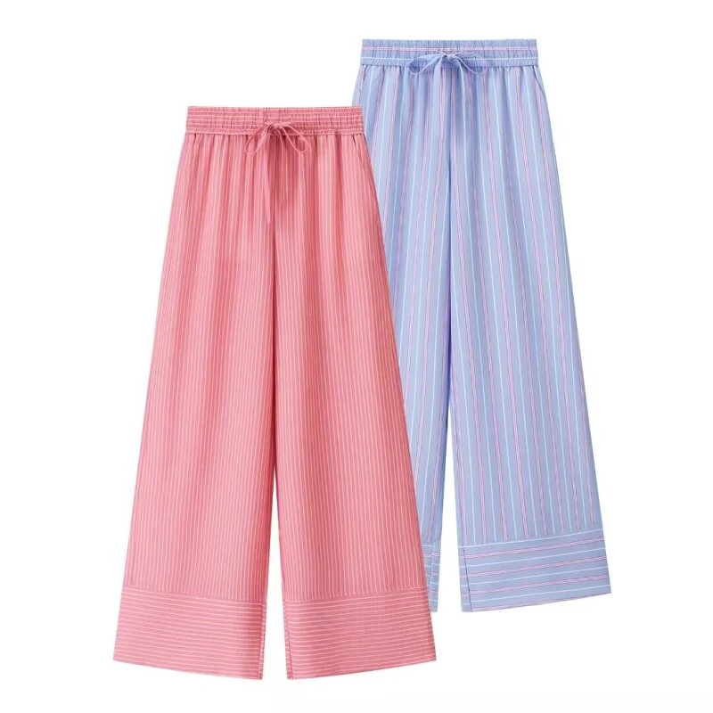 Pantalon Long ample à rayures pour femmes, décontracté, mode, jambes droites, taille élastique, poches élégantes, Streetwear