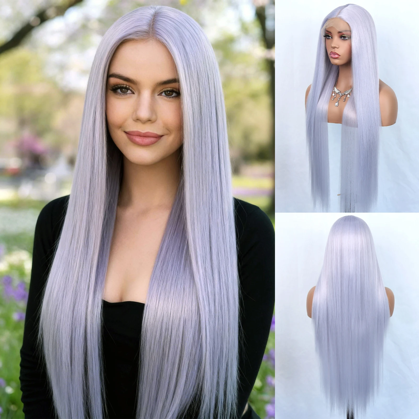 

Aubree Synthetic Wigs 13*4*1 T Lace Front Wig For Women Daily Use Party Cosplay 32 inches Long Straight Ash Light Blue Color