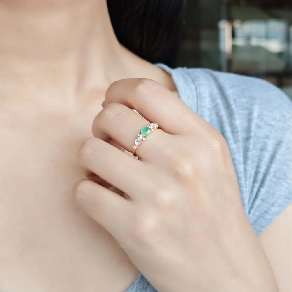 LAMOON Vintage Natural Green Chalcedony Ring For Women Luxury Elegant  925 Sterling Silver 14k Gold Plated Fine Jewelry Gift