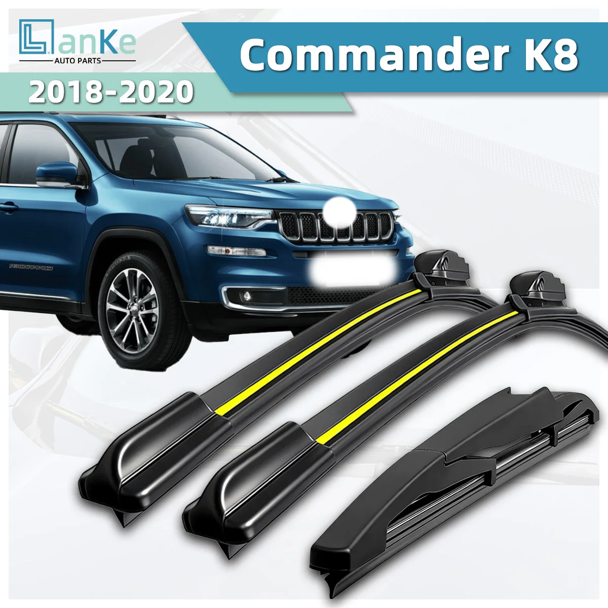 Lanke Wiper Fit For Jeep Commander K8 (2018-2020) Natural Rubber Strip Boneless Silent Car Front Windshield Wiper Auto Parts