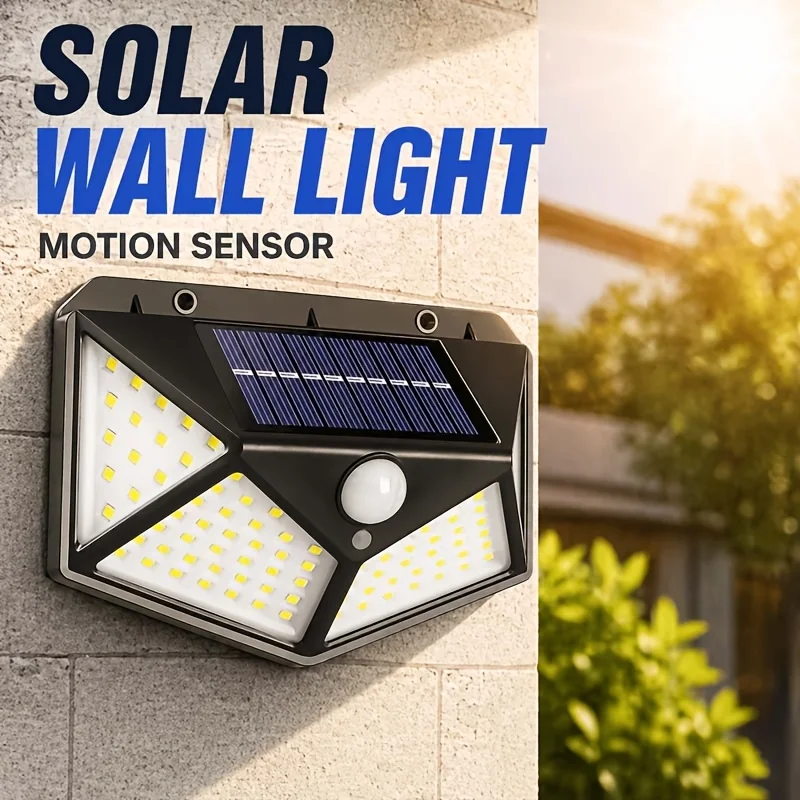 100LED Solar Wall Light Smart Motion Sensor Outdoor Street Lights Wide Lighting Angle Floodlight for Hallways Porch Pathway Yard