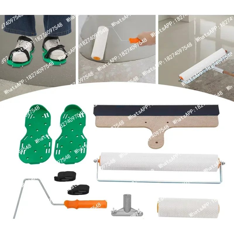 Cement Self-Levelling Tool Kit Cement Floor Leveling Tools with Spike Shoes Roller Remove Bubble Self Leveling Concrete Tool Kit