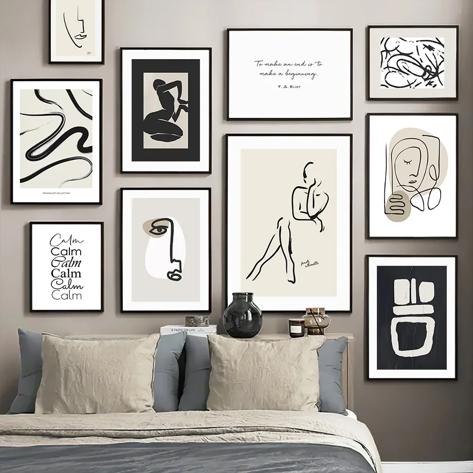 

Wall Art Canvas Painting Black White Line Face Body Abstract Vintage Posters And Prints Wall Pictures For Living Room Decoration