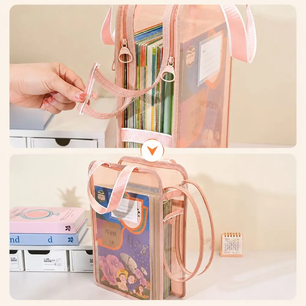 Clear Tote File Bag L-Shape Large Opening Mesh A4 Book Handbag Large Capacity Waterproof Document Organizer School Office