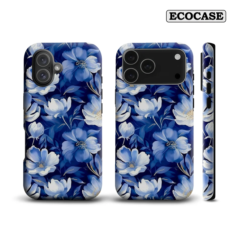 Marineblaue florale Eleganz IPhone 17 Must-Haves Handyhülle für IPhone 17 16 15 14 13 12 Pro Max Plus Doppelschichtige Rückseite