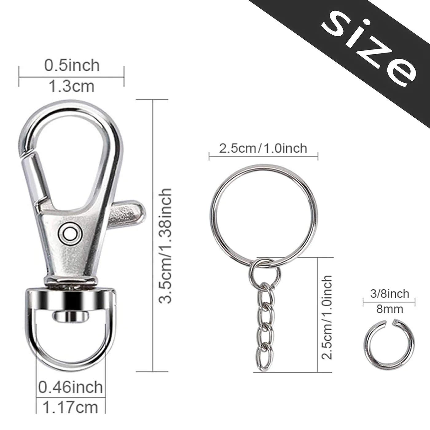 90PCS Rotary Clasp Hook Metal Spring Chain Keychain Lobster Clasp Open Keychain Chain and Jump Ring Bulk Keychain Lanyard
