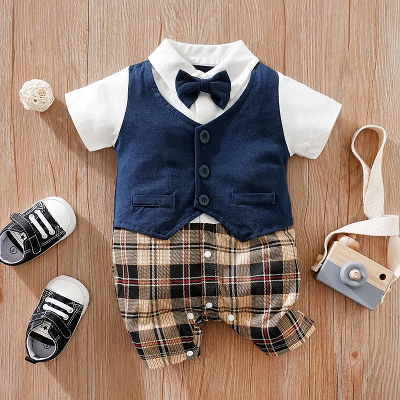 بدلة صيفية للأطفال حديثي الولادة من القطن بأكمام قصيرة ناعمة ومريحة من قطعة واحدة لحديثي الولادة صيفية للرجال قصيرة #4