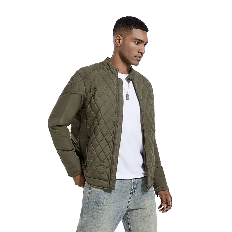 Parka zippée à manches longues pour hommes, vestes à col montant, coupe couvertes, manteau d'épissure décontracté monochrome, poches régulières, automne 2024