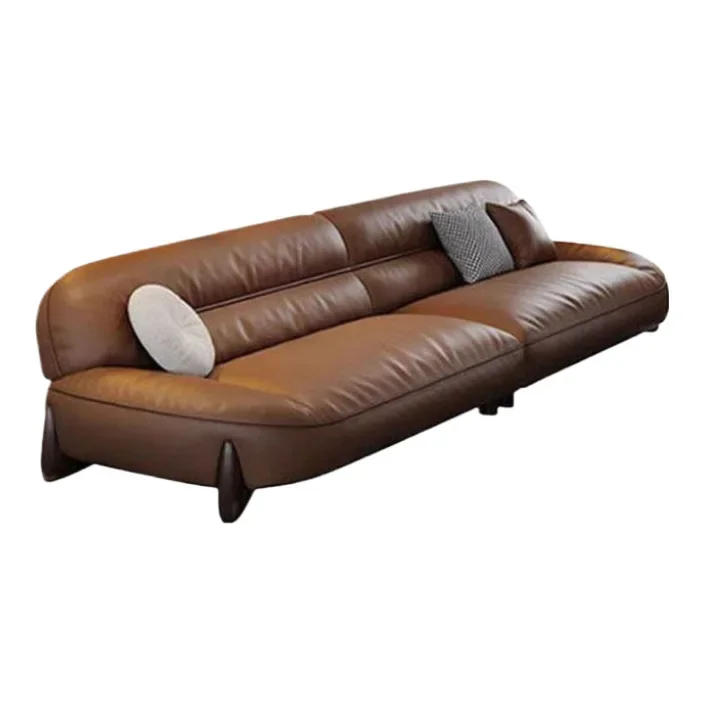 Italian minimalist leather sofa antique style simple modern small apartment living room straight row
