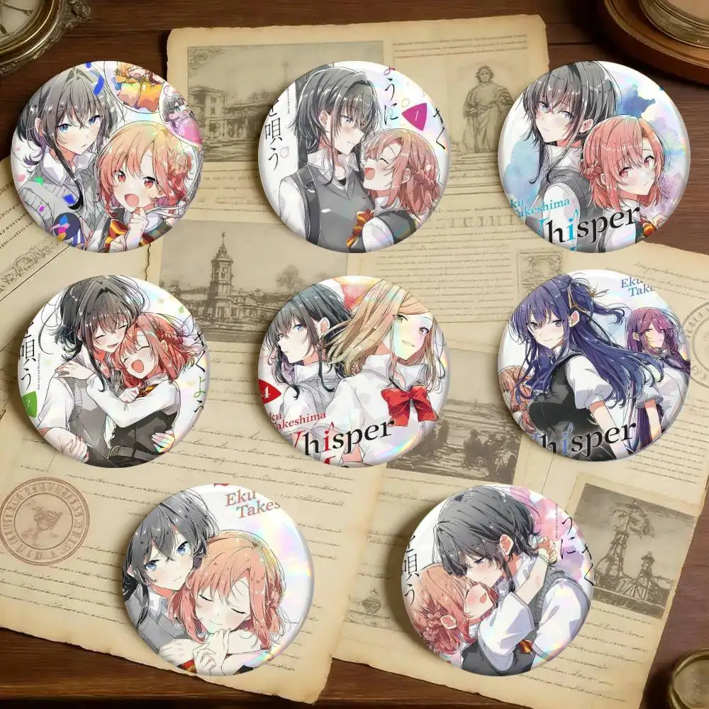 Anime Whisper Me A Love Song Badges 25 32 44 58 75 Mm Round Cosplay Pin Bag Decor Fans Collect Friends Gifts Brooch Souvenir