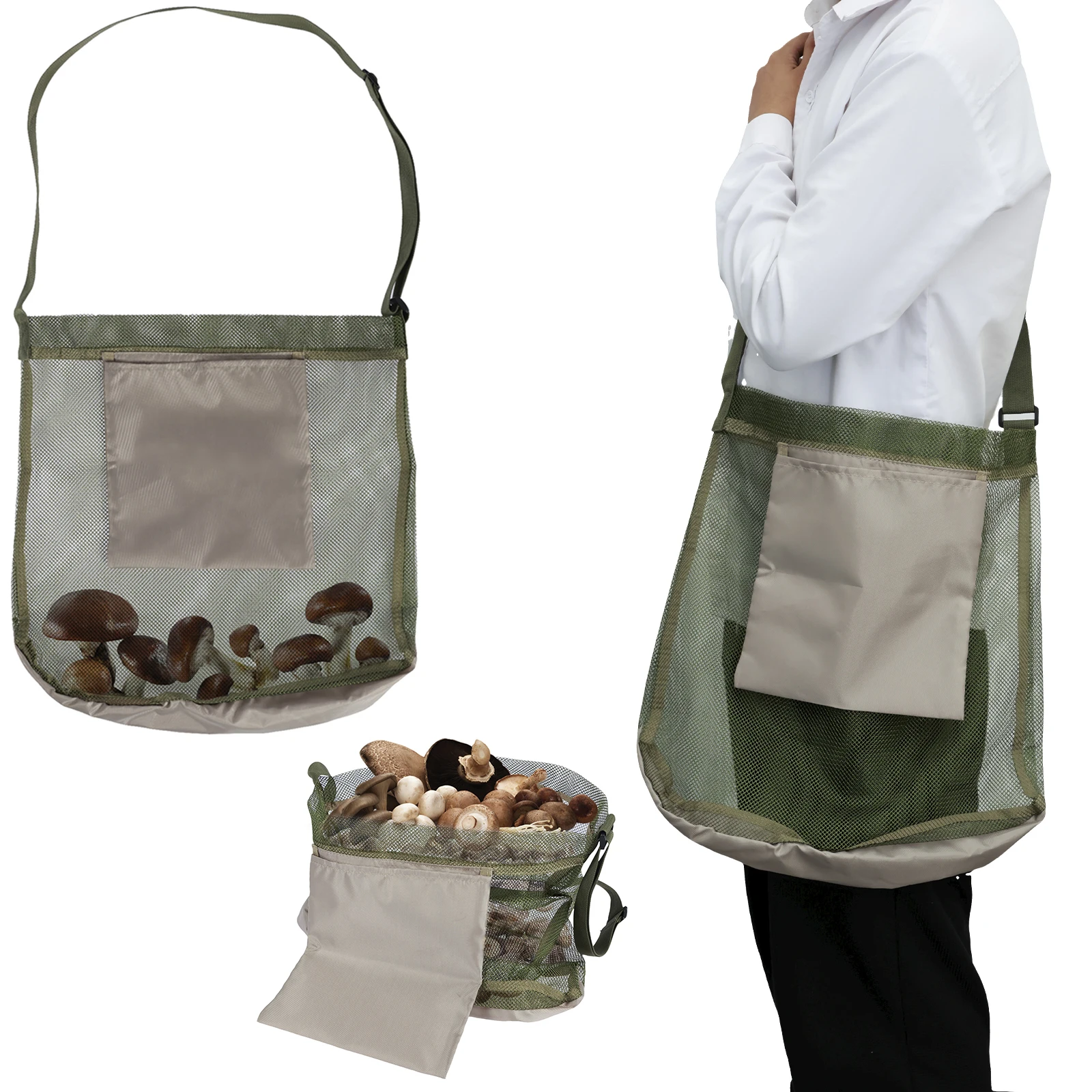 Pilz-Futterungstasche aus Netzstoff für den Außenbereich, Pilz-Jagdtasche mit verstellbarem Schultergurt, Mehrzweck-Erntetasche