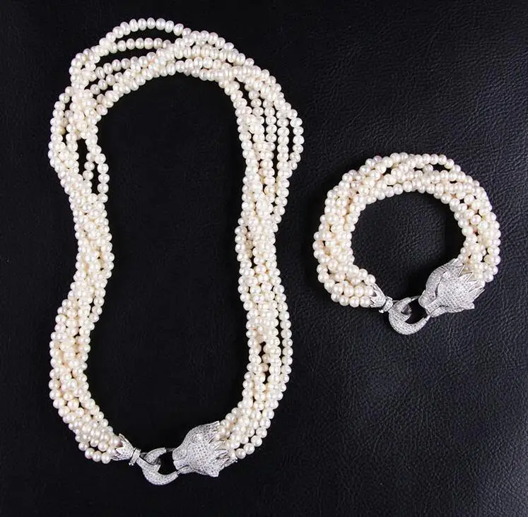 New 6-7mm Genuine White South Sea Pearl Necklace 17inch bracelet 8inchAAA Crystal Clasp