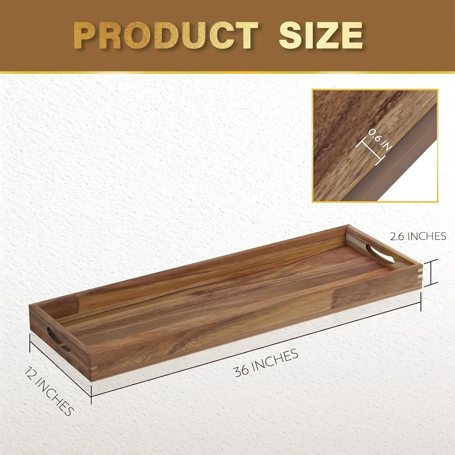 Extra Large Ottoman Tray, 36 x 12 inches Acacia Wood Serving Board | Wooden Serving Tray with Handles, Rectangular Coffee