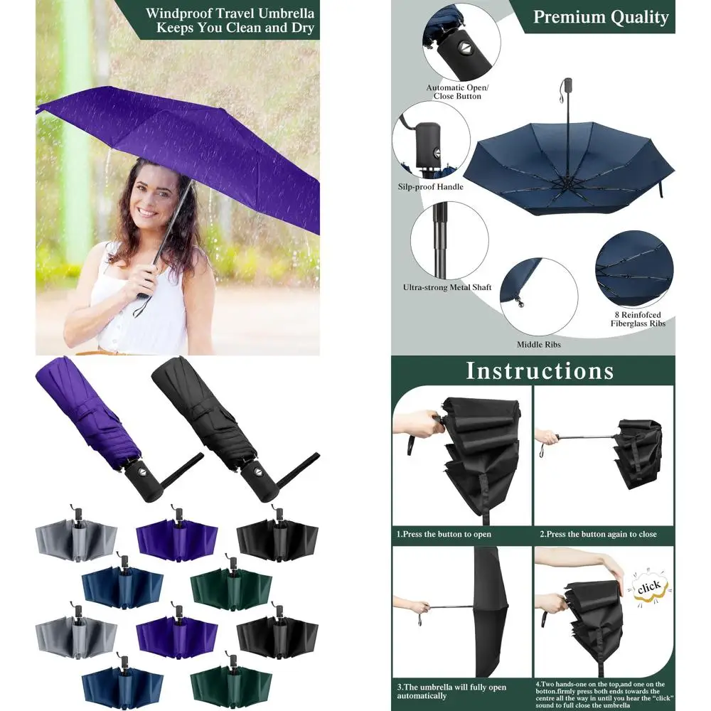 

10-Pack Automatic Collapsible Umbrellas for Men & Women - Bulk Rain Umbrellas with Easy Open & Close Feature