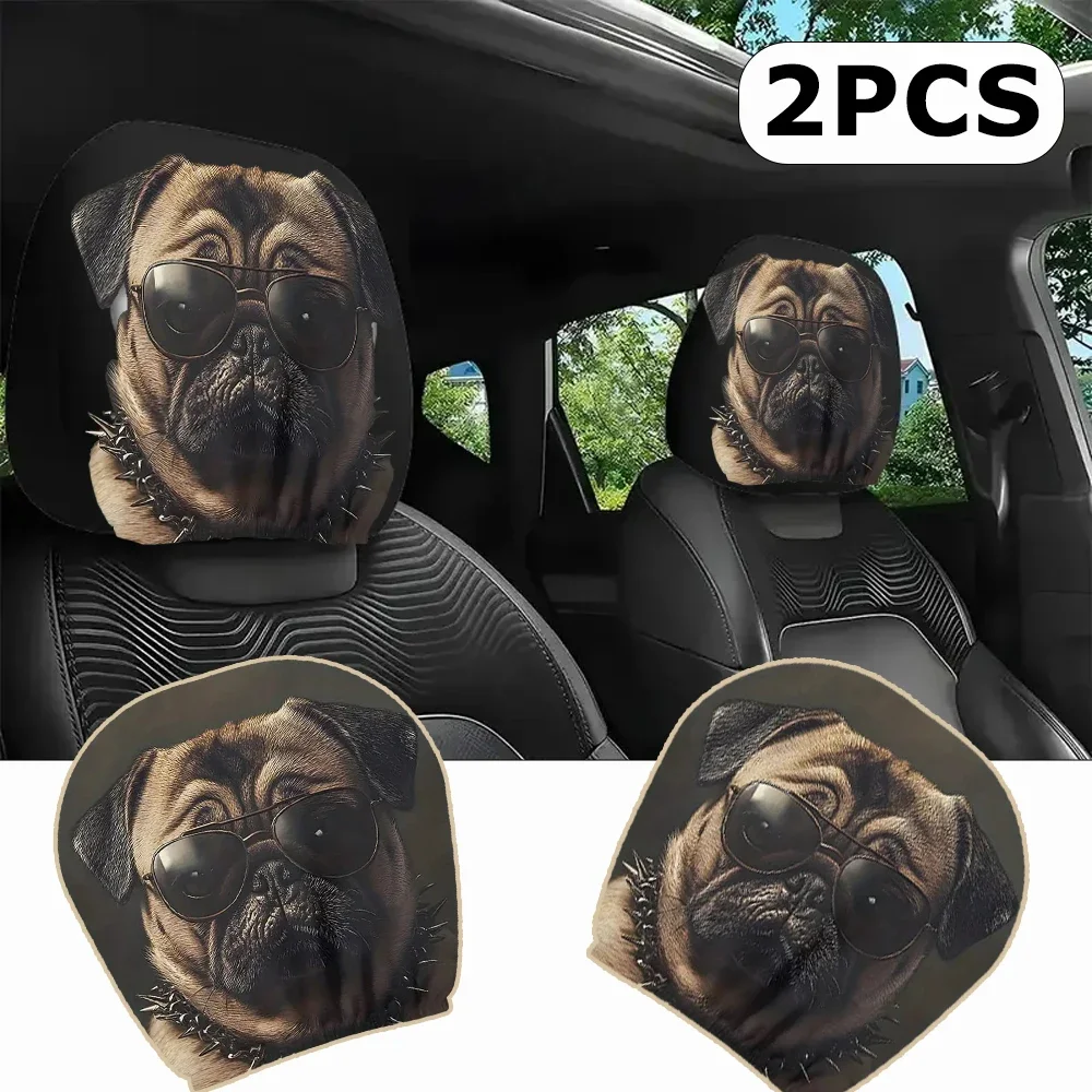 Stylish Sunglasses Dog Headrest Cover, Reversible Printed Design, Fashion Car Decor & Seat Protector