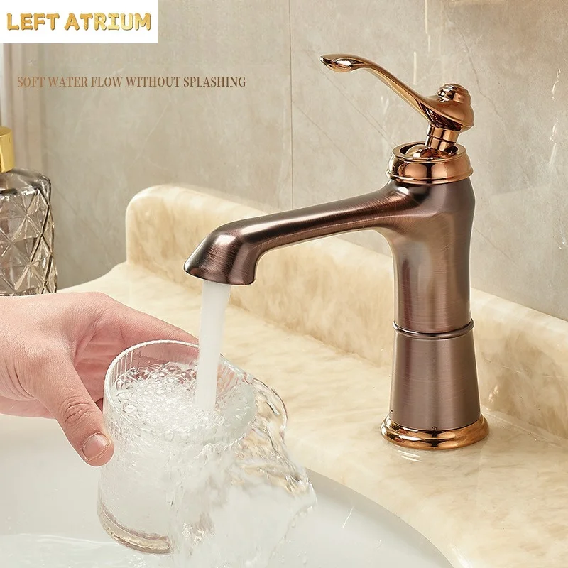Brass Jade Hot and Cold Taps ORB Brown Bathroom Basin Faucet Mixer Single Hole Rose Gold Sink Basin Faucet
