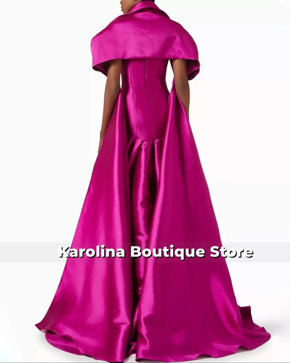 Sukienka wieczorowa dla kobiet, satynowa, w kolorze intensywnego różu, z peleryną, elegancka, idealna dla gości weselnych, na specjalne okazje i studniówki.