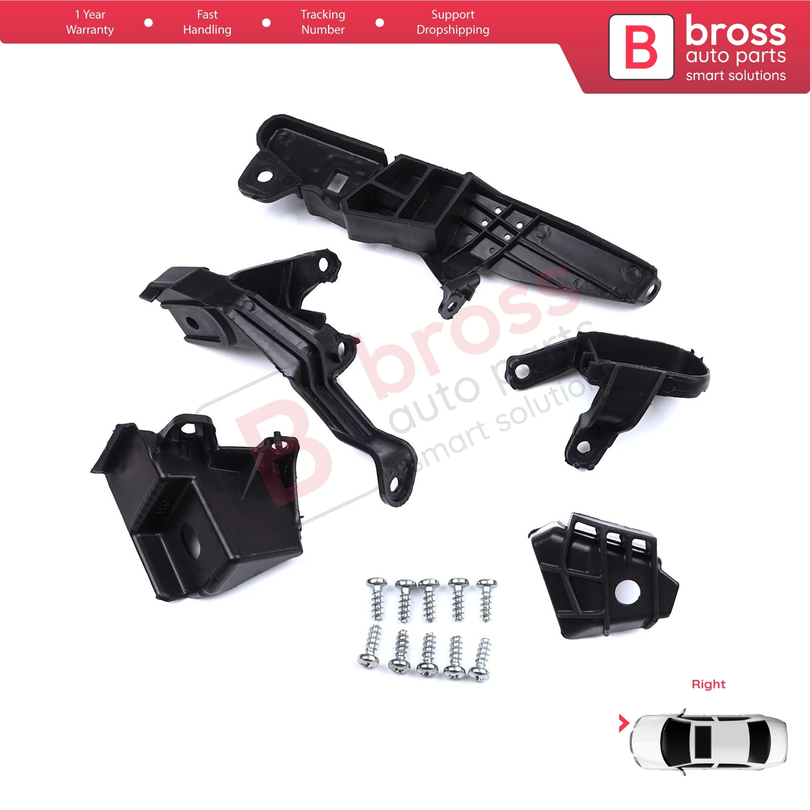 BHL569-2 Headlight Holder Mount Repair Bracket Tab Set Right Side for Renault Clio MK5 B7 BF 2019-On 260E69870R