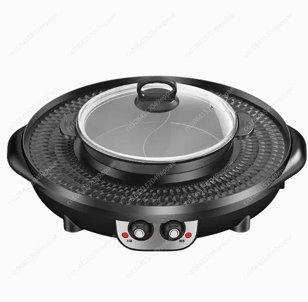 3 in 1 Electric Hot Pot BBQ Grill 2300W Multifunction Portable Home Non-Stick Split Pot Smokeless Skillet Barbecue Pan