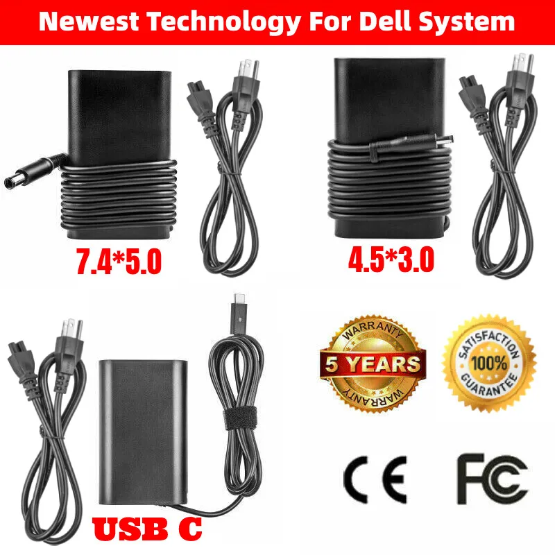 

90W 65W 45W Laptop Charger Power Cord AC Adapter For Dell Inspiron Latitude XPS