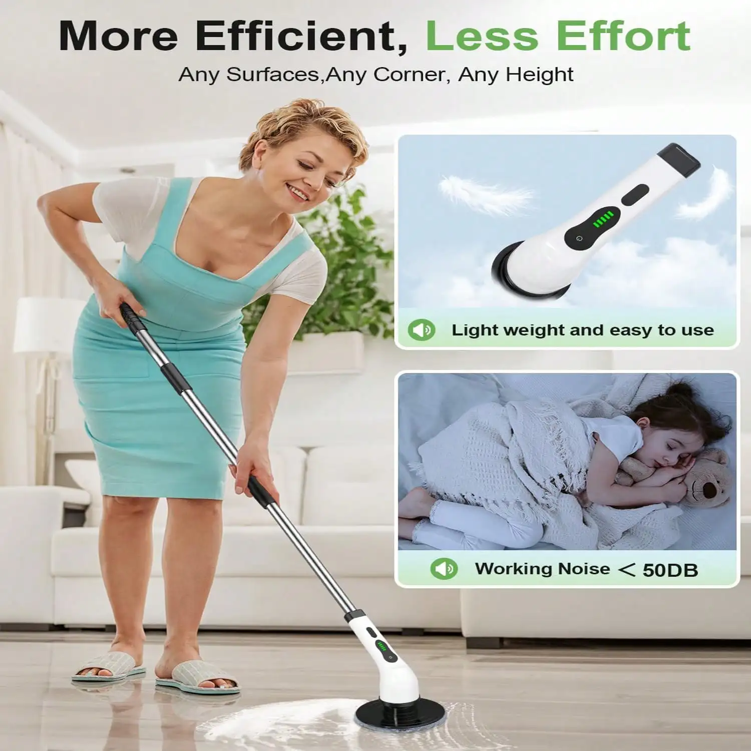 

Electric Rotary Scrubber, Rechargeable Cleaning Brush, Shower Scrubber With 9 Brush Heads, 2H Power 2-Speed, Adjustable Ext