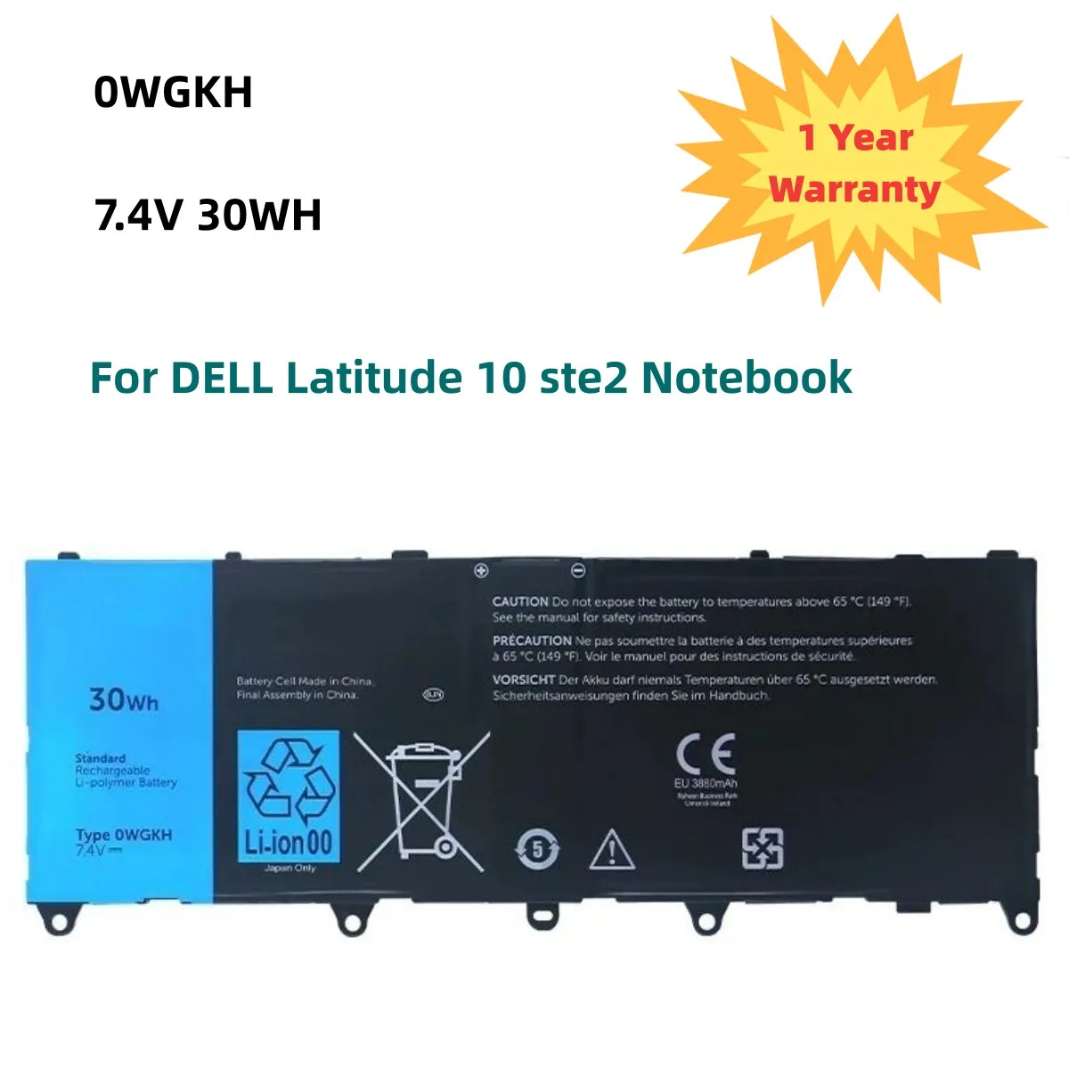 

0WGKH 7.4V 30Wh Laptop Battery for Dell latitude 11 Latitude 10 ste2 H91MK Y50C5 OWGKH