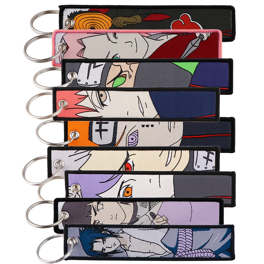 Clássico anime japonês bordado chave tag chaveiro para motocicletas acessórios legais chaveiro porta-chaves chaveiro
