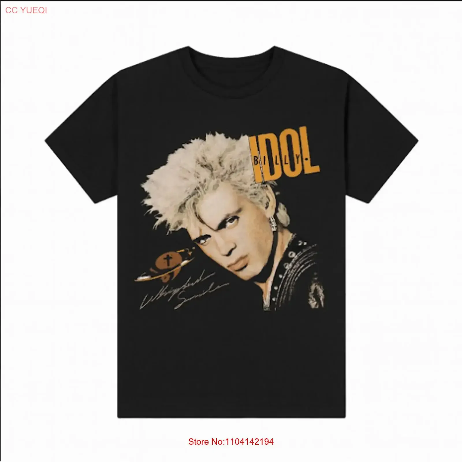 Billy Idol T Shirt Whiplash Smile Album Cover Black vintage Washed designer clothes streetwear Breathable Stretched homme