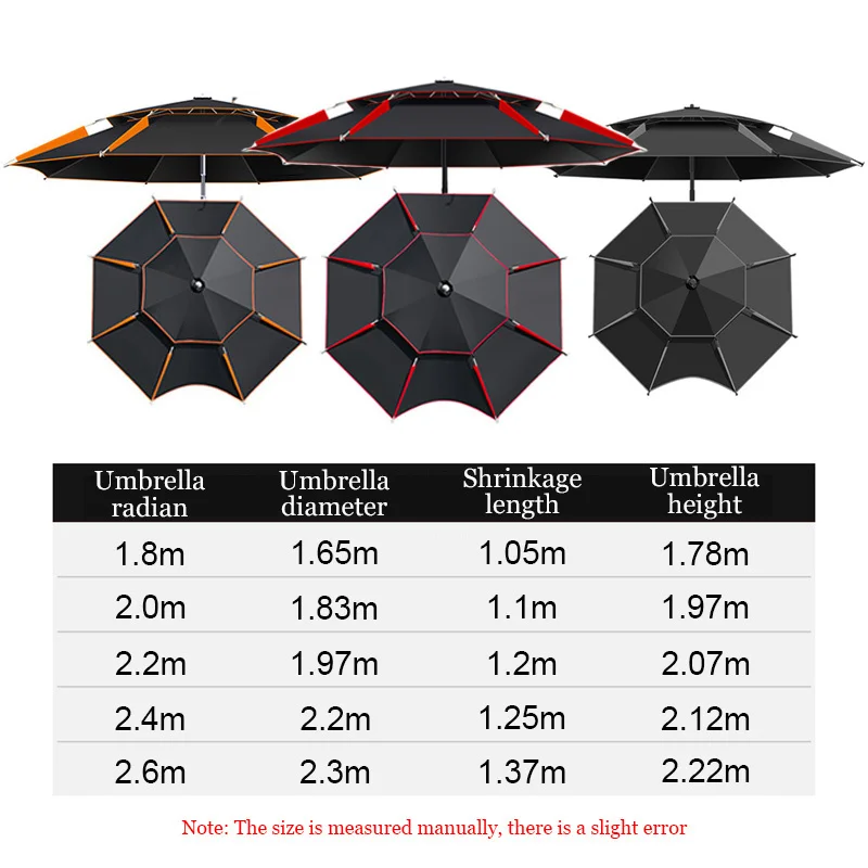 야외 대형 낚시 우산, 1.8-2.6m 조절 가능, 접이식 자외선 차단, 햇빛 차단, 방풍, 방수 비치 파라솔
