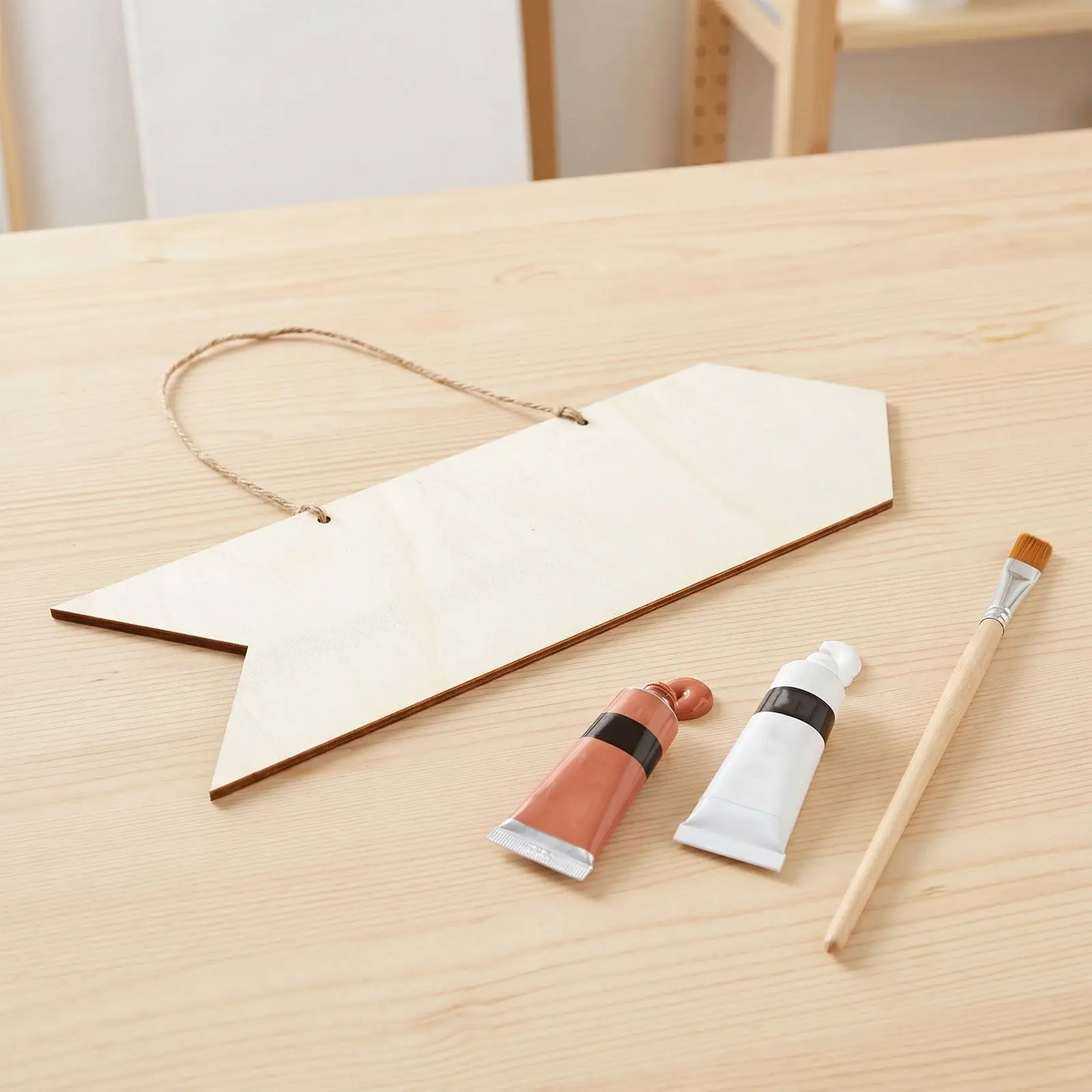 4Pcs Unfinished Blank Wooden Arrow Sign Rustic Hanging Rope DIY Paintable Wood Plaques Directional Door Wall Art