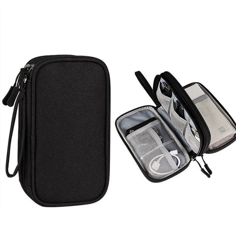 

Portable Waterproof Double Layers Cable Organizer Bag - Storage Case for Power Bank, Earphone & Digital Cords
