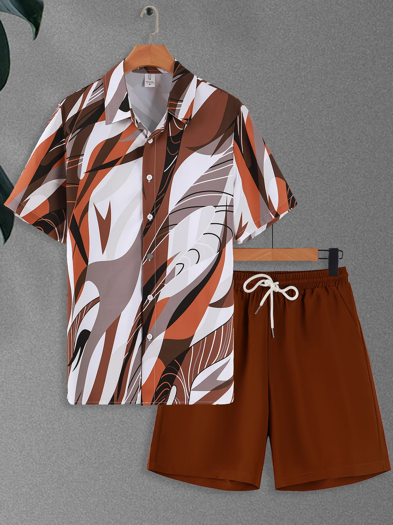 Herren-Set mit abstraktem Print, Kurzarmhemd und Shorts, Sommer, locker, lässig, 2-teiliges Outfit