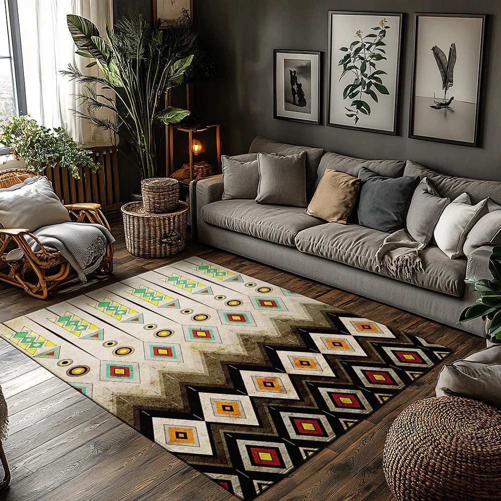 Boho Area Rug Non Slip Indoor Outdoor Carpet Washable Modern Geometric Pattern Home Decor Living Room Bedroom Floor Mat Accent R