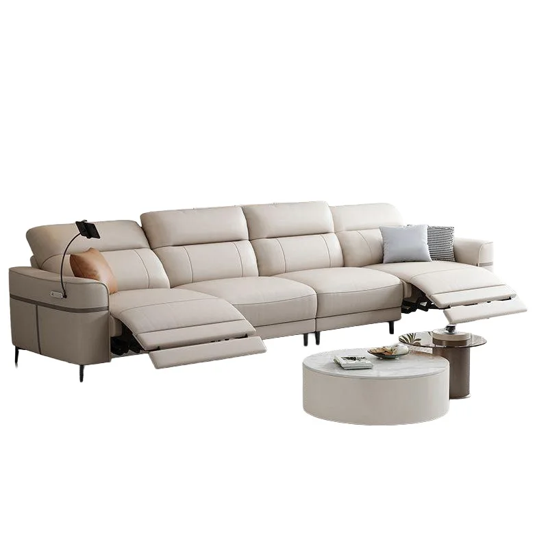 Electric telescopic function leather sofa Italian minimalist living room straight row multi-person function sofa