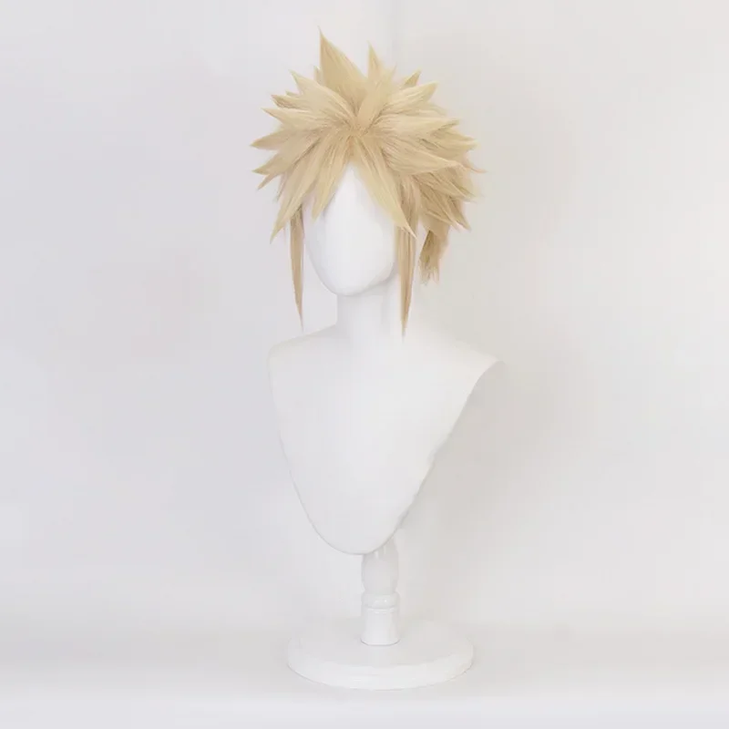 FC6Game Final Fantasy VII Cloud Strife Cosplay Costume Wig Adult Unisex Short Yellow Wigs With Hair Extensions Halloween Pr@FC8！