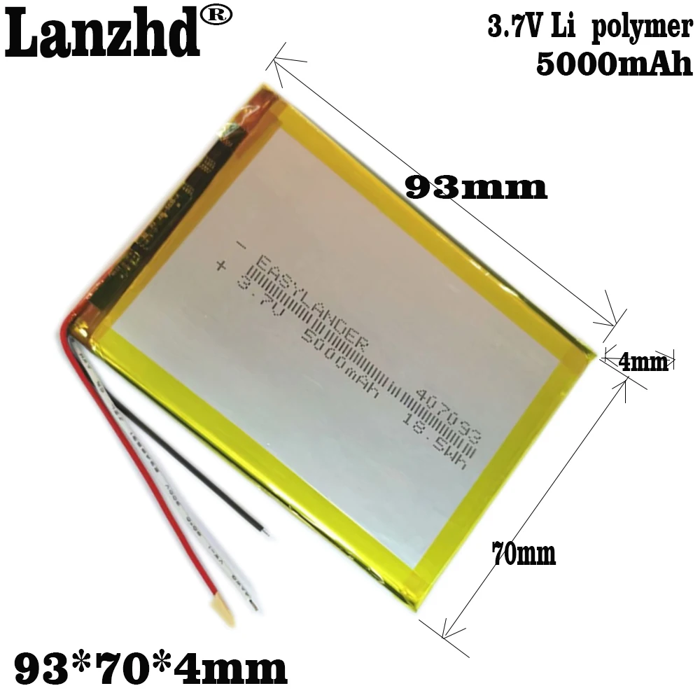 

3Wires 407093 3.7V 5000mAh tablet battery with Protection Board For Tablet PC U25GT Wexler tab 7ID Prestigio Muze 3708 3G