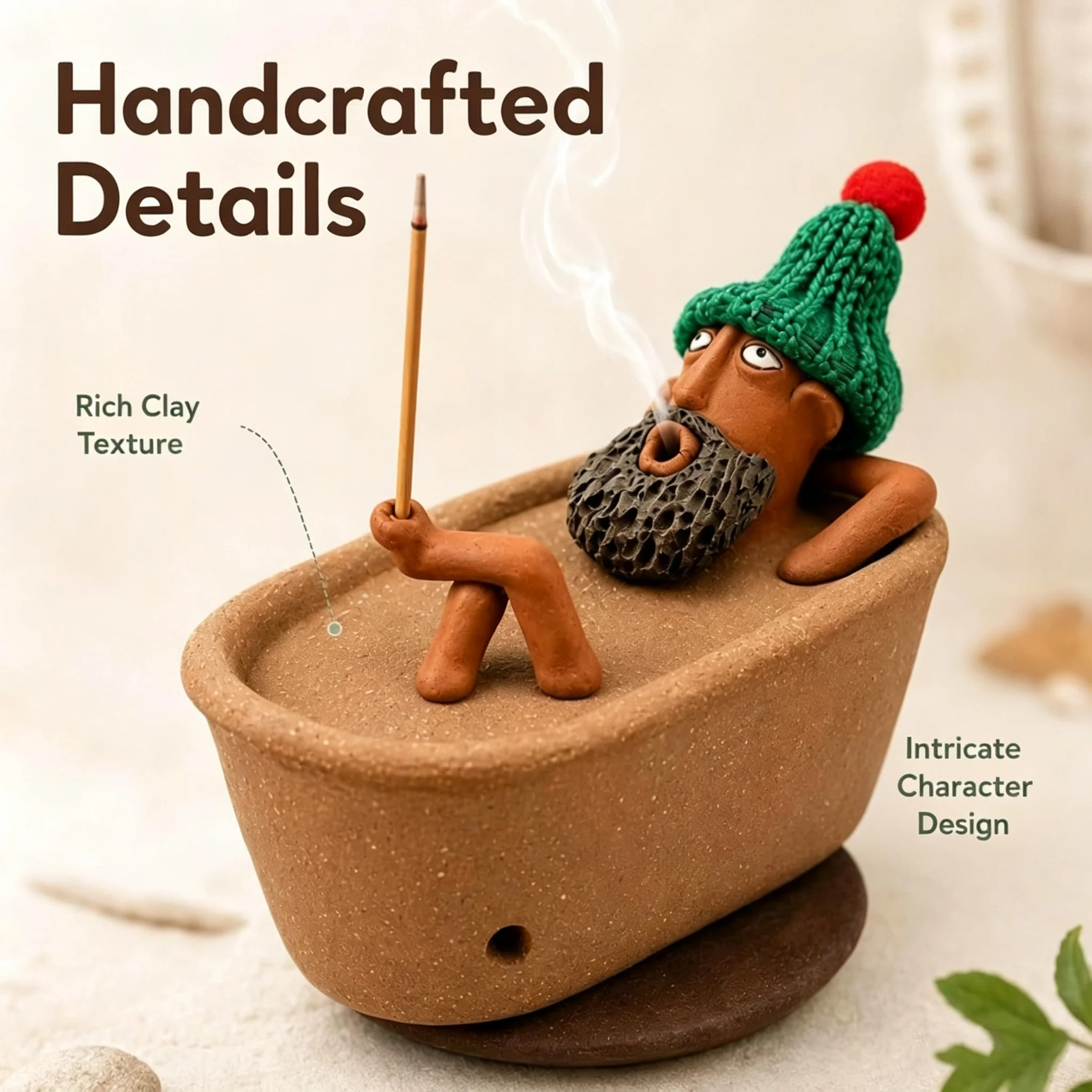 Funny Bathtub Man Incense Stick Holder Handcrafted Clay Incense Burner Creative Home Desktop Decor Aromatherapy Ornament